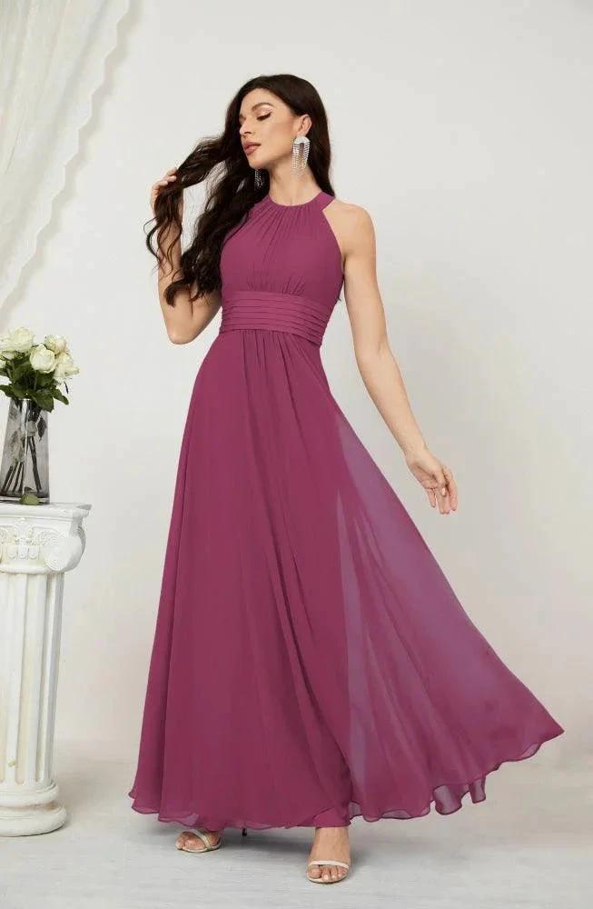 Numbersea Formal Party Gown Dress Chiffon Halter Long Sleeveless Bridesmaid Dresses 2802 by numbersea