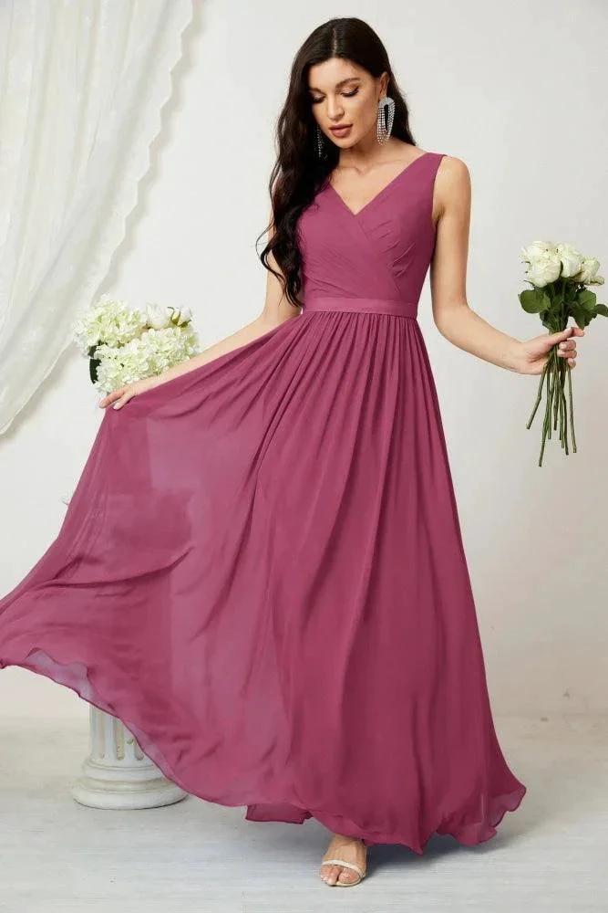 Women's Chiffon Long Bridesmaid Dresses A line Sleeveless Formal Prom Gown for Evening Party Homecoming Dresses 2808 by numbersea