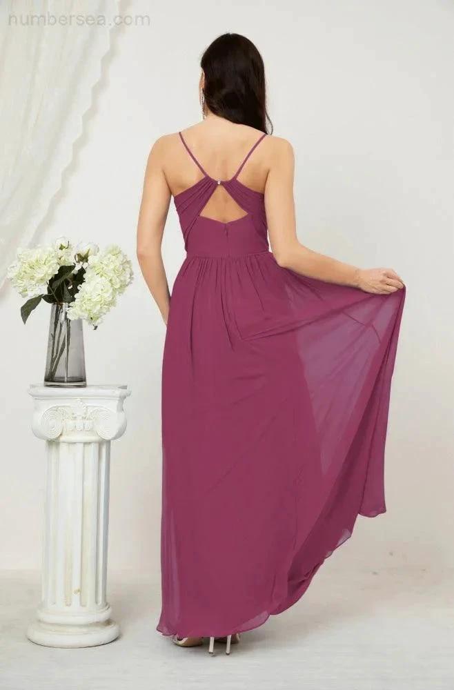 ZapDress  Neck Bridesmaid Dresses Chiffon Long Spaghetti A-line Formal Prom Gown for Wedding Party Evening 2801 (ZD16961)
