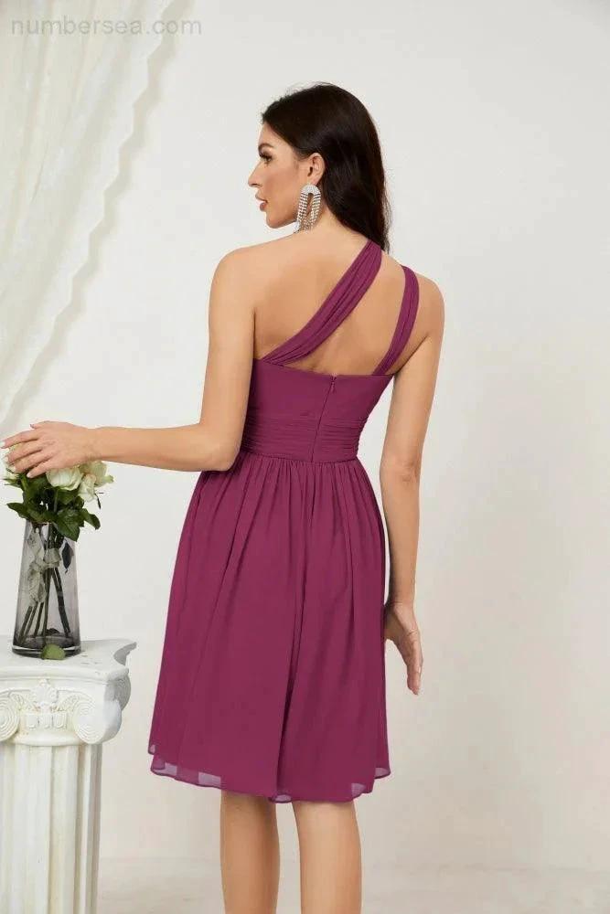 ZapDress Women Chiffon Short One Shoulder Bridesmaid Dress Formal Dresses for Party Homecoming  2804 (ZD16948)