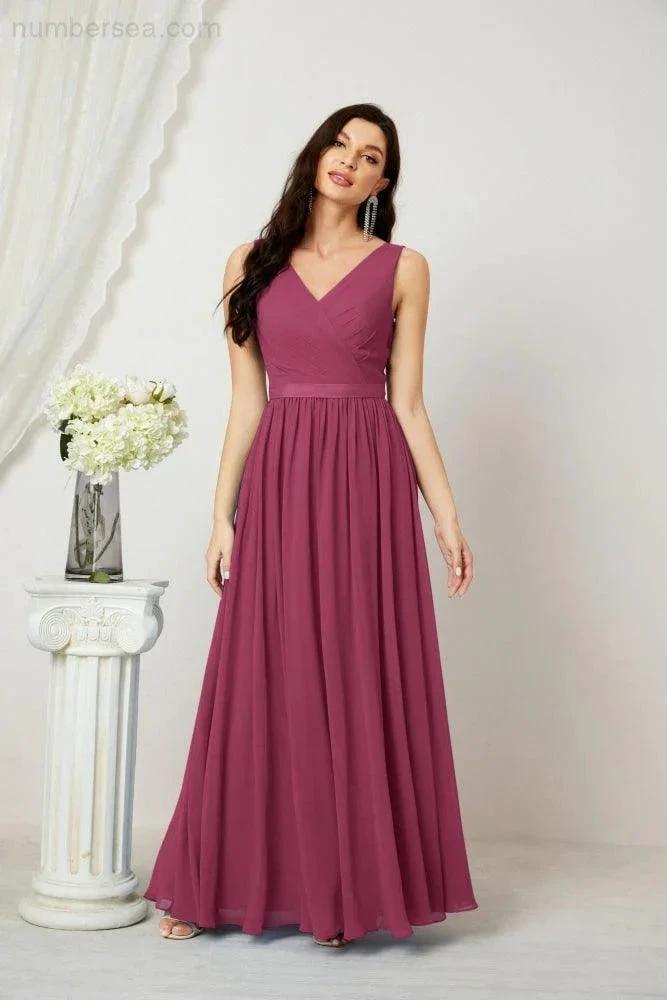 Women's Chiffon Long Bridesmaid Dresses A line Sleeveless Formal Prom Gown for Evening Party Homecoming Dresses 2808 (ZD16947)