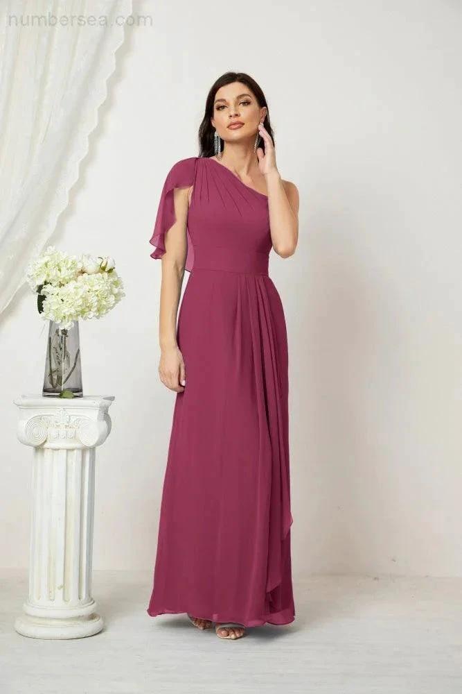 ZapDress  Chiffon Ruffled One Shoulder Long Bridesmaid Dresses A-line Formal Evening Gown Side Split 2809 (ZD17049)