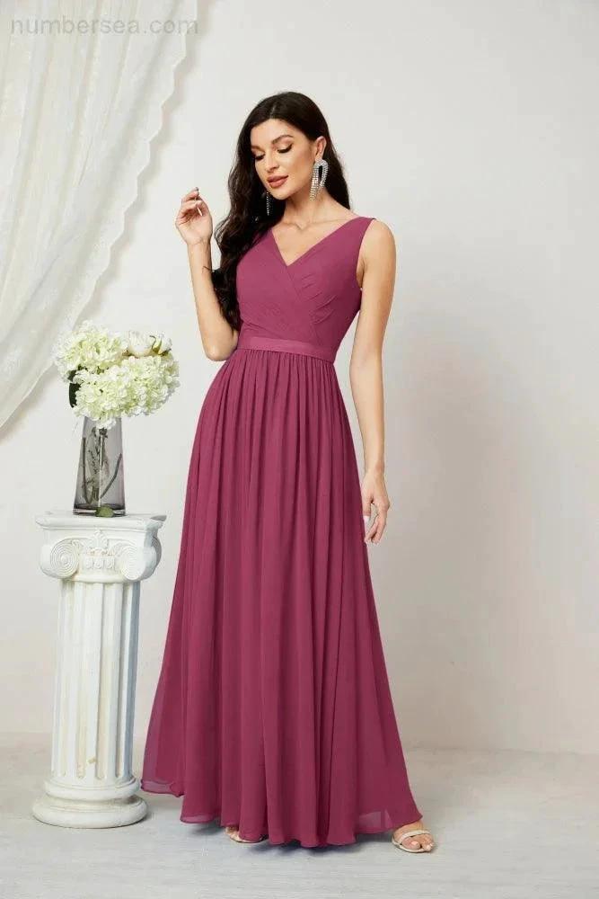 Women's Chiffon Long Bridesmaid Dresses A line Sleeveless Formal Prom Gown for Evening Party Homecoming Dresses 2808 (ZD16947)
