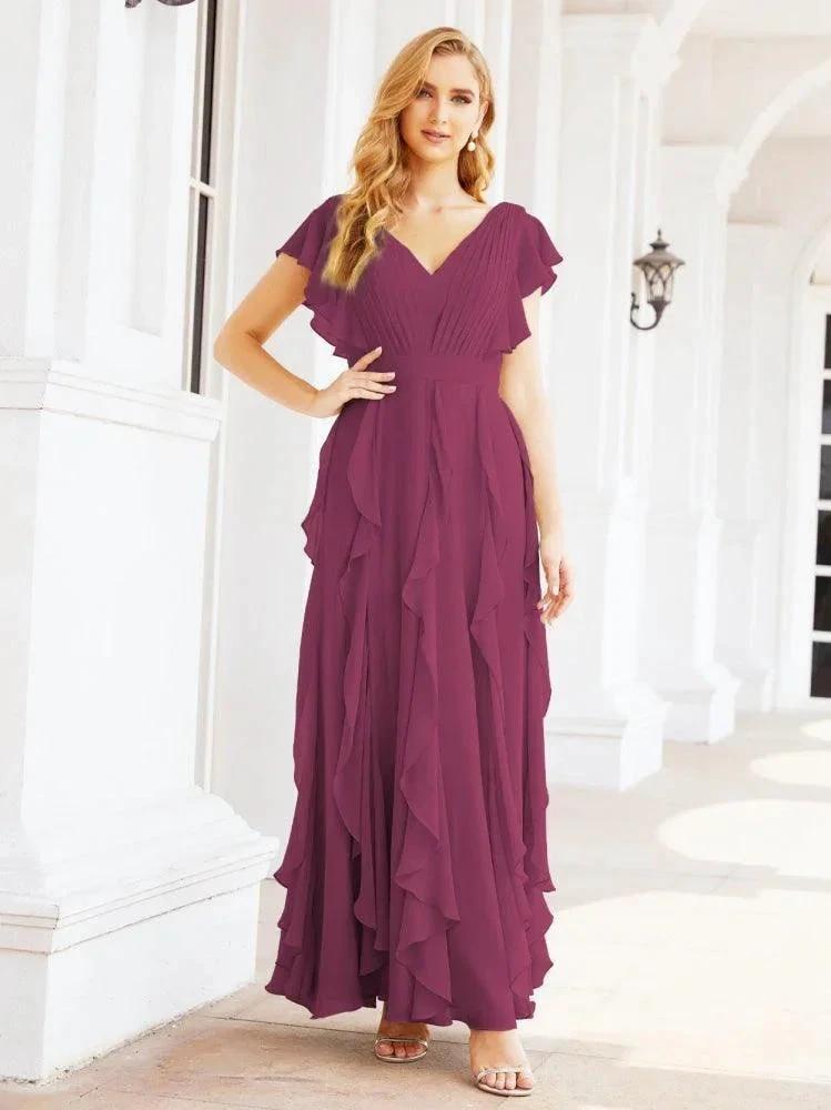 Ruffled Bridesmaid Dresses with Sleeves Long Formal Party Dress 28041 by numbersea