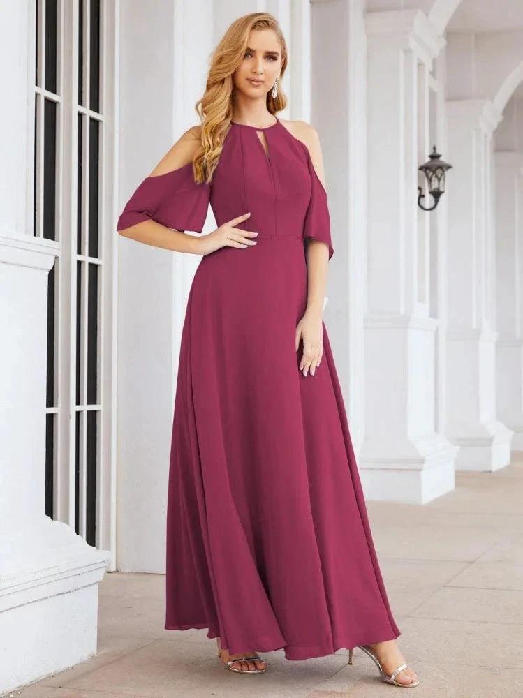 Numbersea Cold Shoulder Bridesmaid Dresses A-Line Long Formal Evening Gowns 28074 by numbersea