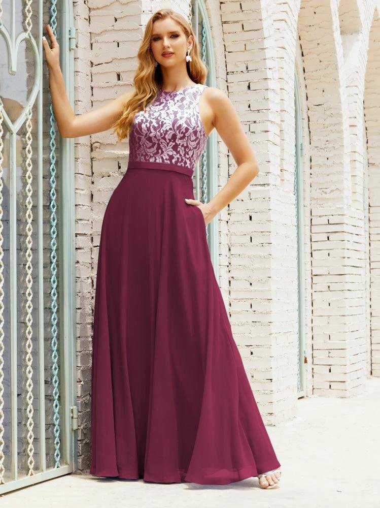 Lace Bridesmaid Dress Floor Length Evening Gowns with Pockets 28017 by numbersea