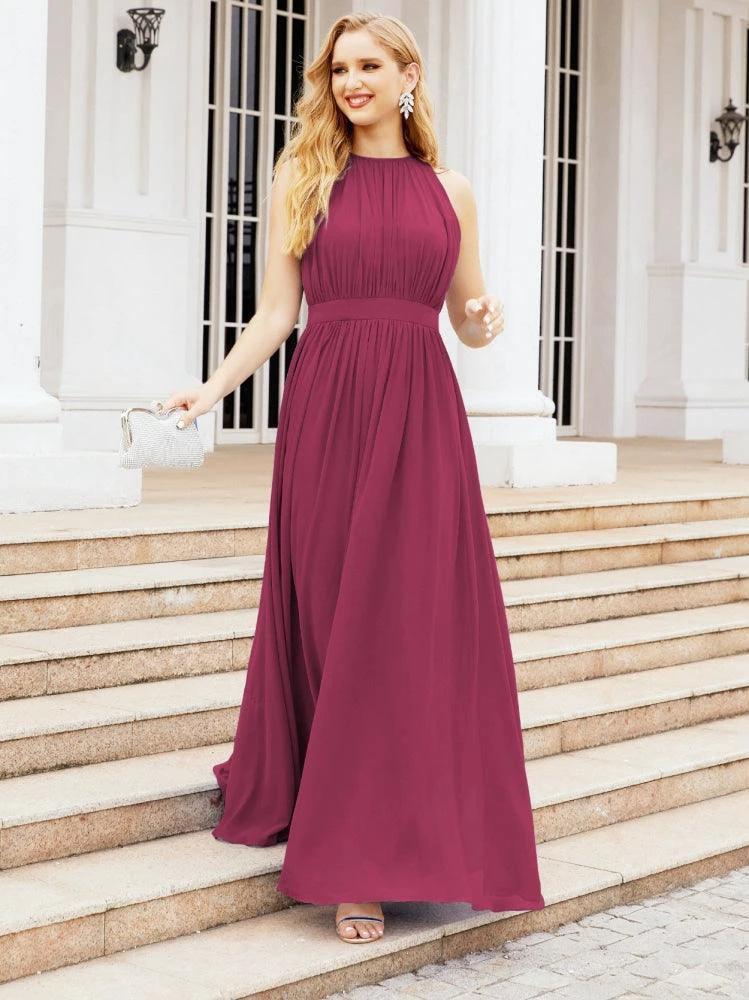 Numbersea Halter Bridesmaid Dress Empire Waist Formal Evening Prom Gown for Mother of The Bride 28030 by numbersea