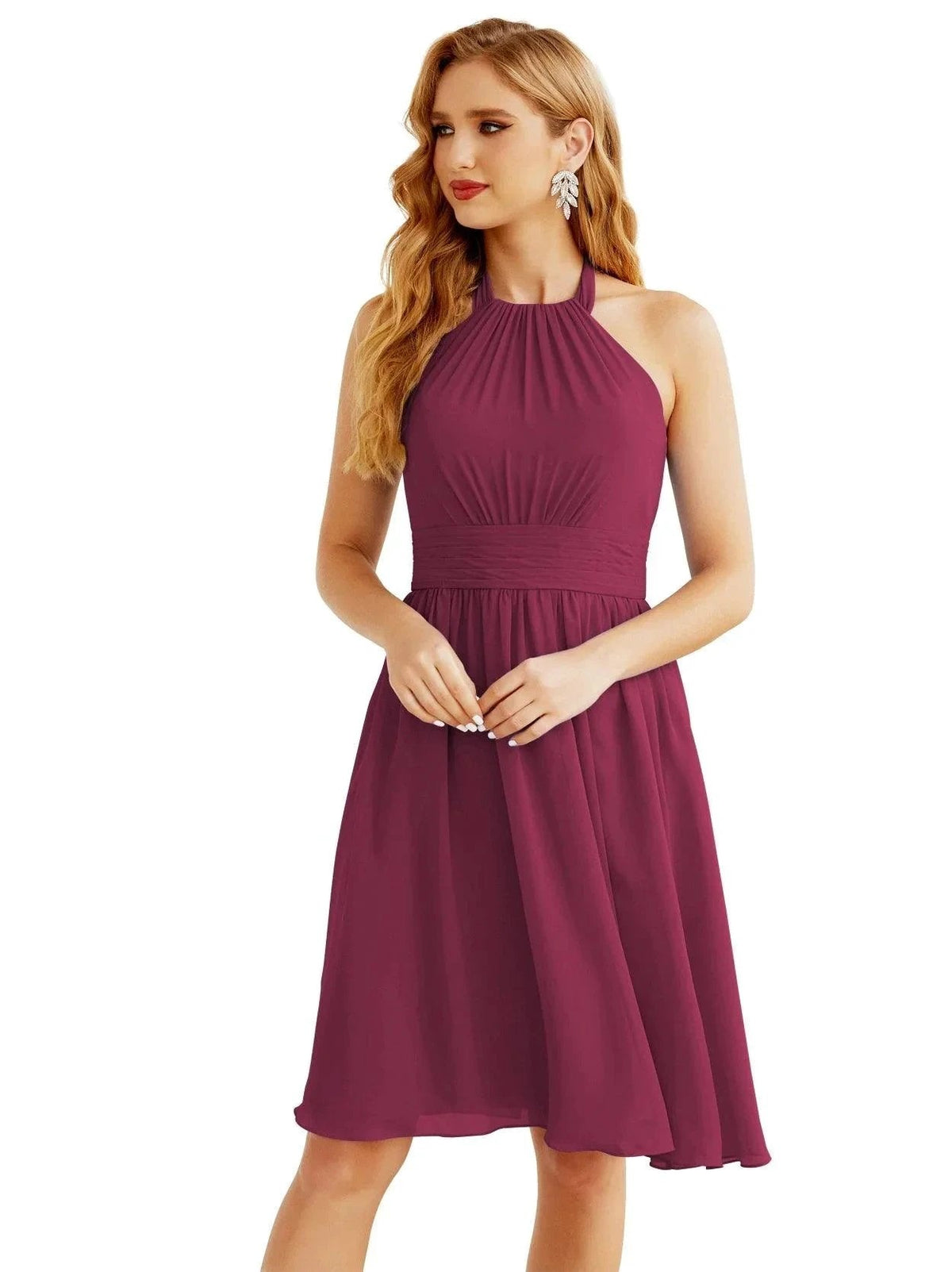 Numbersea Halter Chiffon Bridesmaid Dresses Short Sleeveless Formal Party Dress Open Back 28023 by numbersea