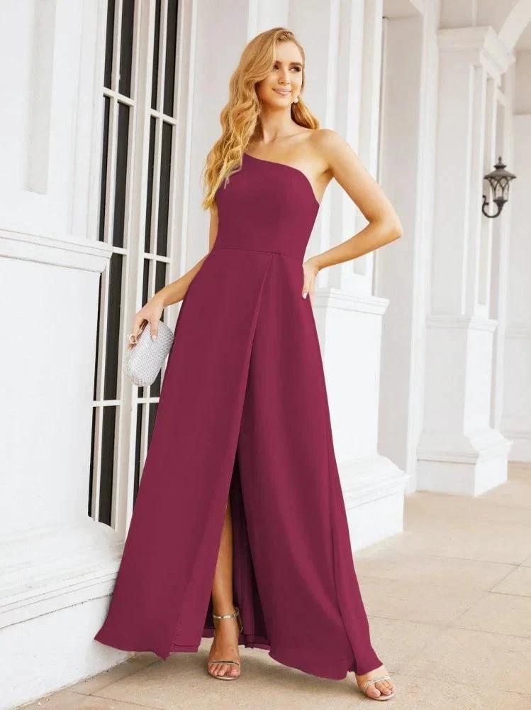 Numbersea Women's One Shoulder Formal Prom Gowns for Mother of The Bride Side Slit Bridesmaid Dresses 28052 by numbersea