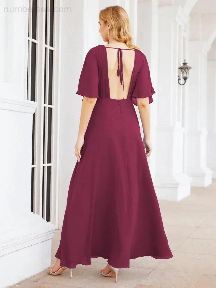 ZapDress V-Neck Bridesmaid Dress Chiffon Long Open Back Formal Dresses for Women Party Evening 28067 (ZD17046)