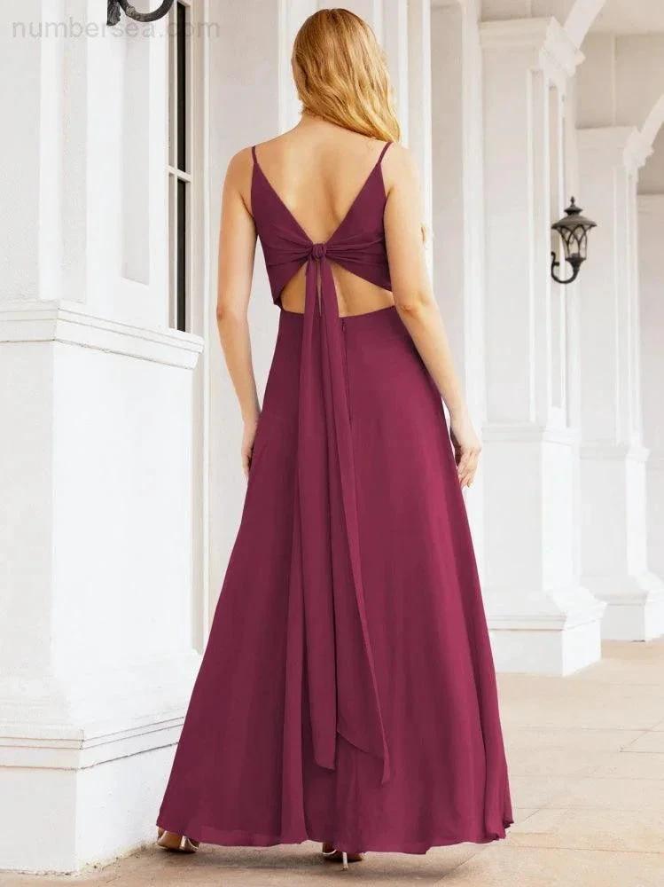 ZapDress Spaghetti Strap Bridesmaid Dresses V Neck Butterfly Back Fromal Evening Party Prom Gown 28036 (ZD17001)