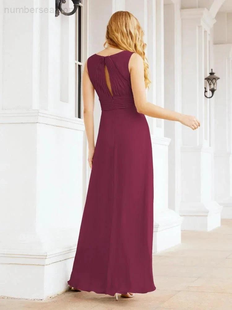 Formal Prom Gown Elegant V-Neck Sleeveless Bridesmaid Dresses for Wedding Party 28037 (ZD17021)