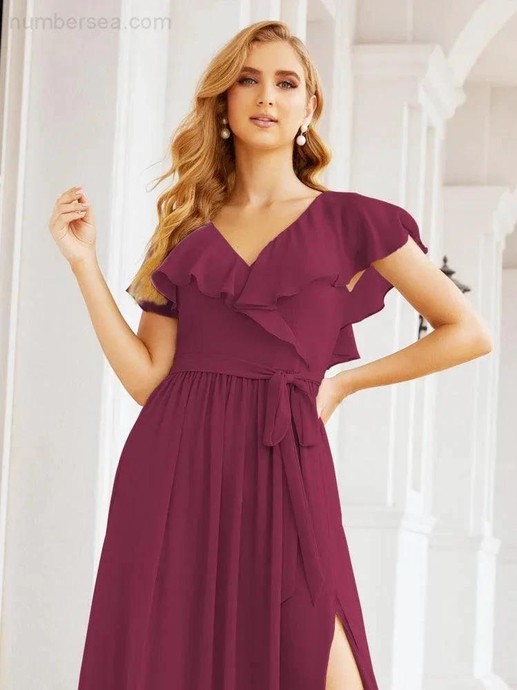 Bridesmaid Dresses with Flutter Sleeves Formal Evening Party Prom Gowns 28044 (ZD17033)
