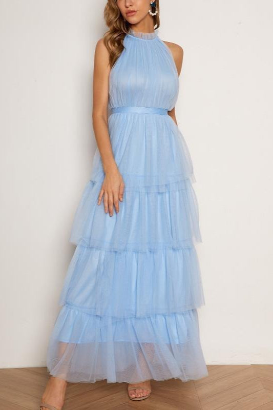 Blue Tiered Ruffle Dress with Vintage Inspired Everyday Styling
