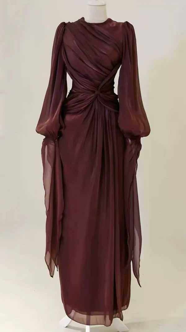 Burgundy Long Sleeve Evening Dress A-Line Party Dress