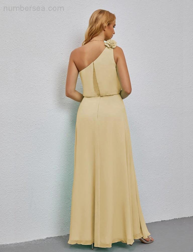 Ruffled One Shoulder Sleeveless Long Bridesmaid Dresses A-line Formal Evening Gown Side Split 28080 (ZD17018)
