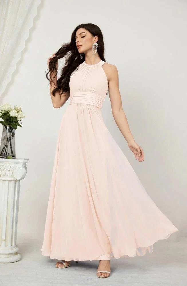 Numbersea Formal Party Gown Dress Chiffon Halter Long Sleeveless Bridesmaid Dresses 2802 by numbersea