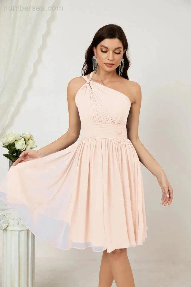 ZapDress Women Chiffon Short One Shoulder Bridesmaid Dress Formal Dresses for Party Homecoming  2804 (ZD16948)