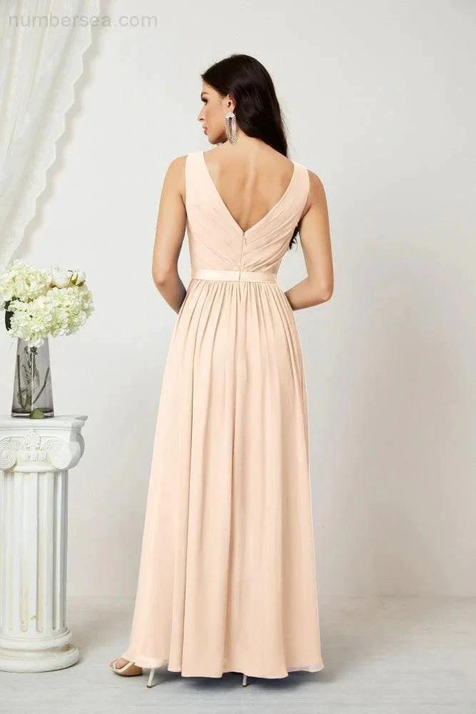 Women's Chiffon Long Bridesmaid Dresses A line Sleeveless Formal Prom Gown for Evening Party Homecoming Dresses 2808 (ZD16947)