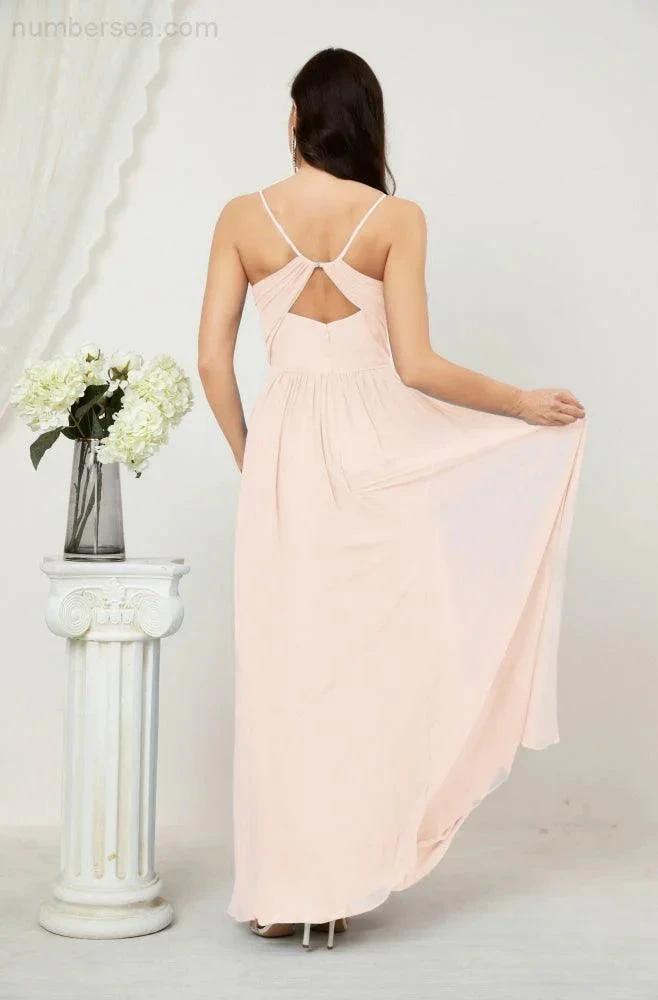 ZapDress  Neck Bridesmaid Dresses Chiffon Long Spaghetti A-line Formal Prom Gown for Wedding Party Evening 2801 (ZD16961)