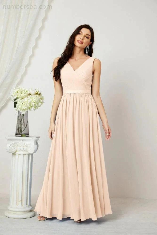 Women's Chiffon Long Bridesmaid Dresses A line Sleeveless Formal Prom Gown for Evening Party Homecoming Dresses 2808 (ZD16947)