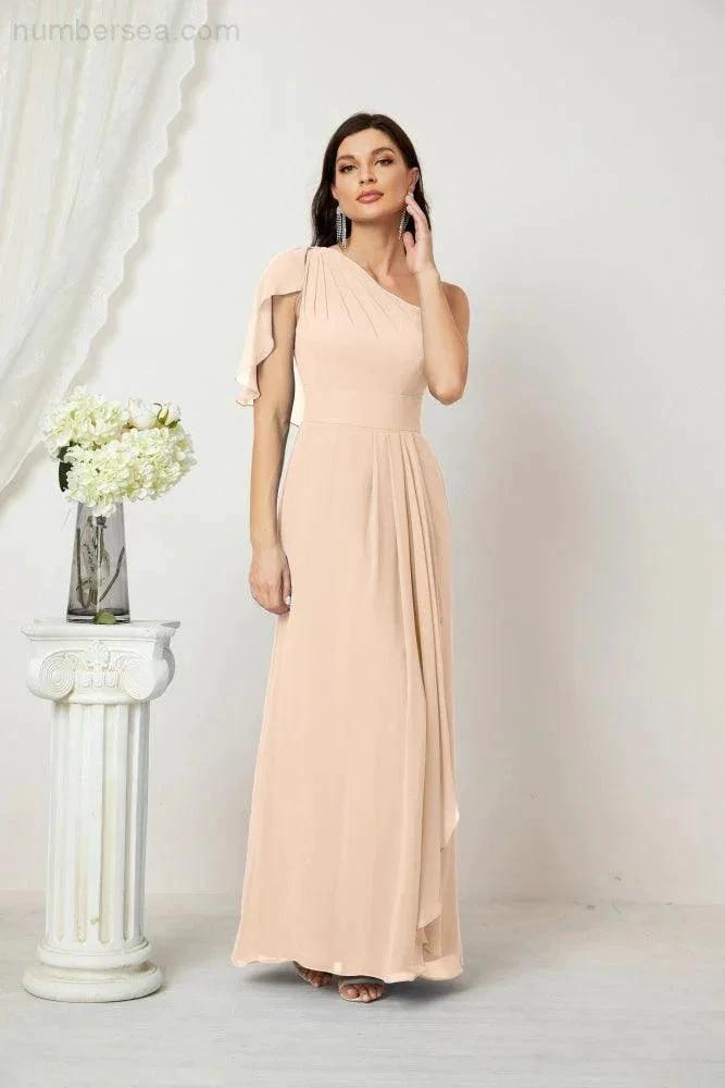 ZapDress  Chiffon Ruffled One Shoulder Long Bridesmaid Dresses A-line Formal Evening Gown Side Split 2809 (ZD17049)