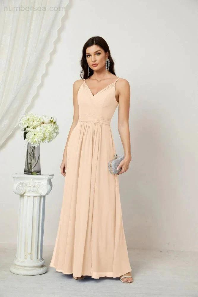 ZapDress Chiffon V-Neck Bridesmaid Dress Spaghetti Strap Long Formal Party Prom Gowns with Slit 28010 (ZD17028)