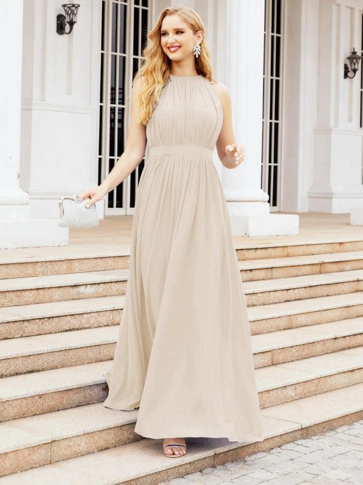 Numbersea Halter Bridesmaid Dress Empire Waist Formal Evening Prom Gown for Mother of The Bride 28030 by numbersea