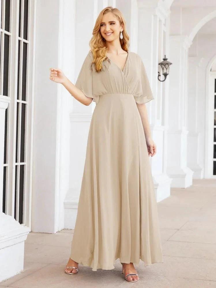 Numbersea V-Neck Bridesmaid Dress Chiffon Long Open Back Formal Dresses for Women Party Evening 28067 by numbersea