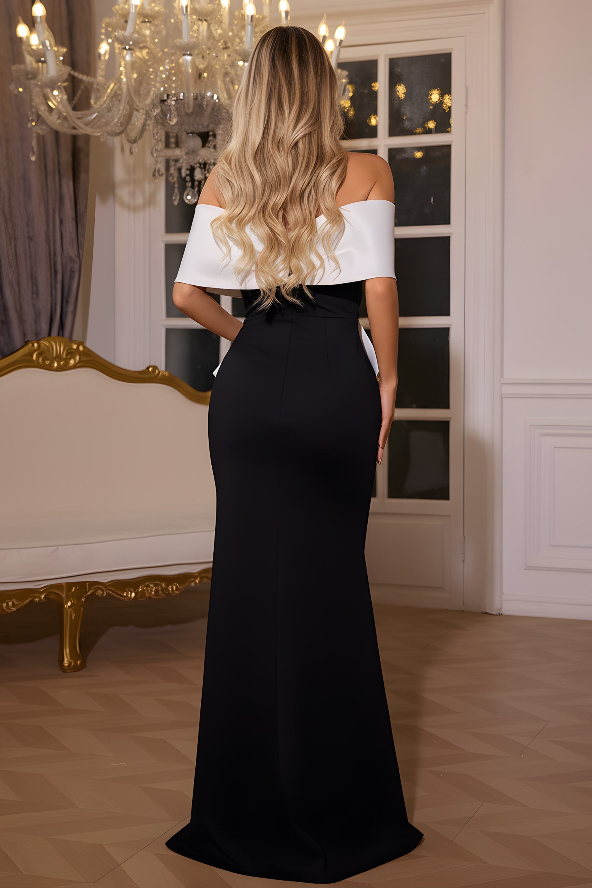 Oversized Bow Cutout Off-Shoulder Mermaid Maxi Dress