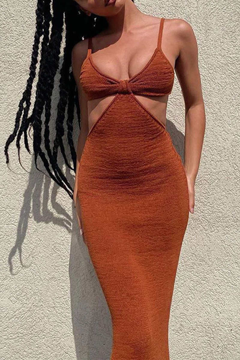Elegant Solid Split Joint Backless V Neck Evening Dress Dresses - View 4 | VelvetHem