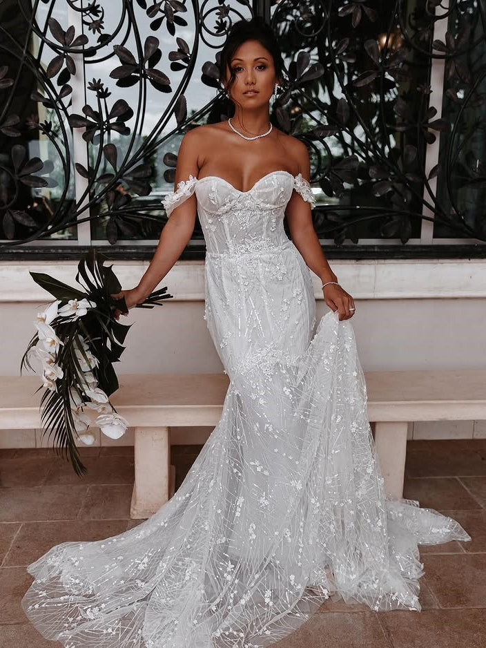 Lace Sleeveless Off the Shoulder Mermaid Bridal Dress