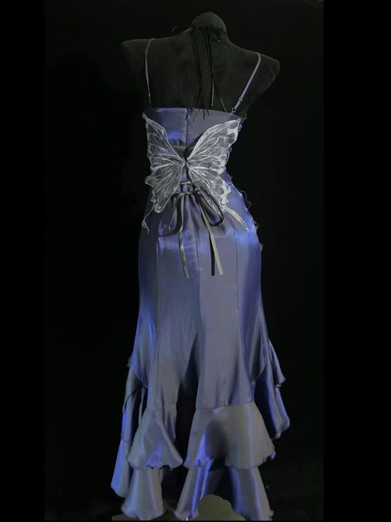 Unique Purple Mermaid 3D Flowers Evening Dress Spaghetti Straps Prom Dress Y8347 - View 2 | VelvetHem