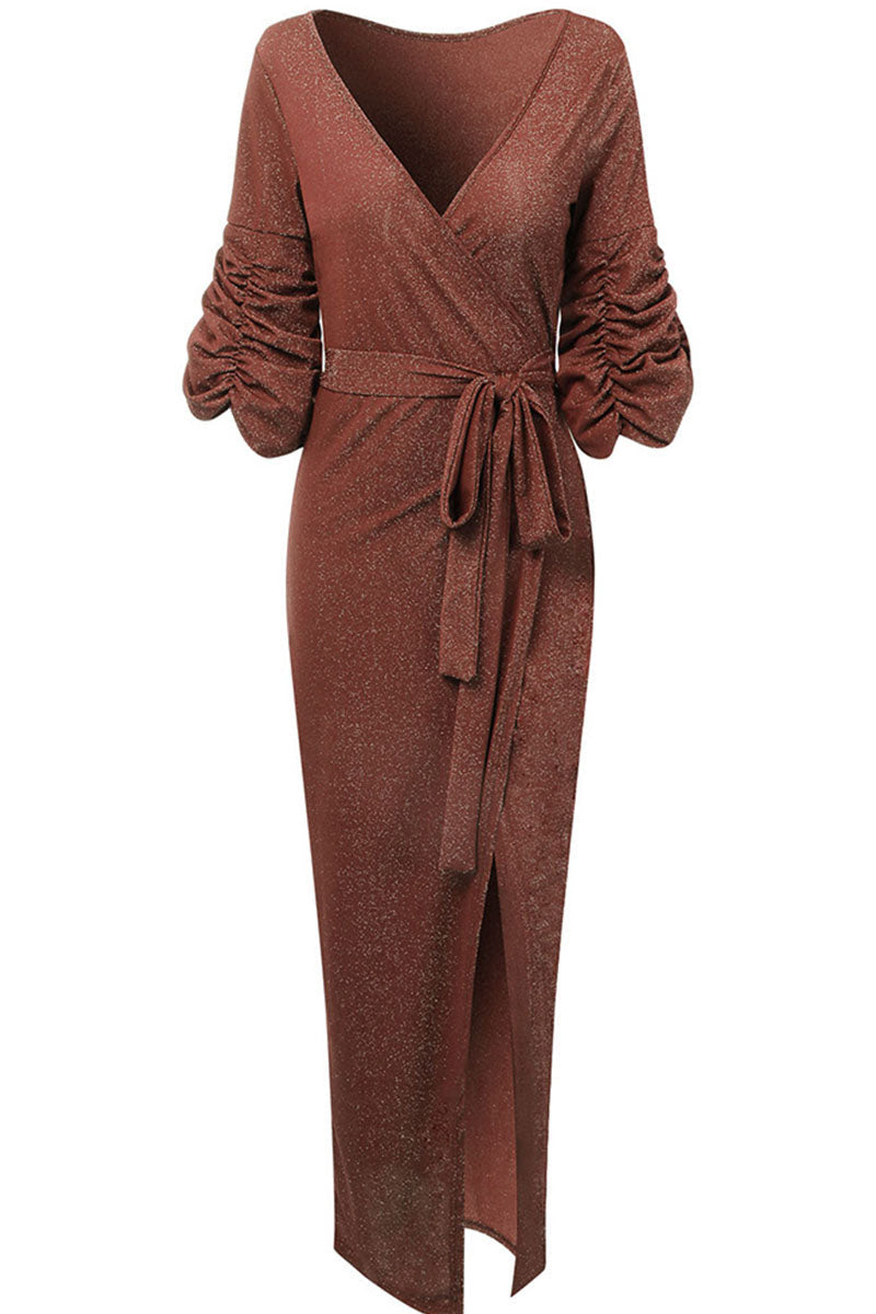 Sexy Solid Patchwork V Neck Evening Dress Dresses(3 Colors) - View 3 | VelvetHem