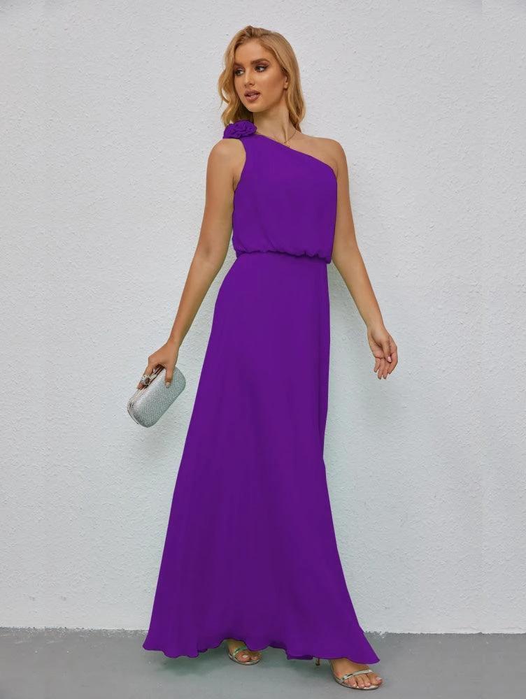 Ruffled One Shoulder Sleeveless Long Bridesmaid Dresses A-line Formal Evening Gown Side Split 28080 by numbersea