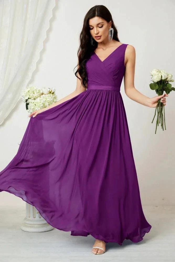 Women's Chiffon Long Bridesmaid Dresses A line Sleeveless Formal Prom Gown for Evening Party Homecoming Dresses 2808 by numbersea