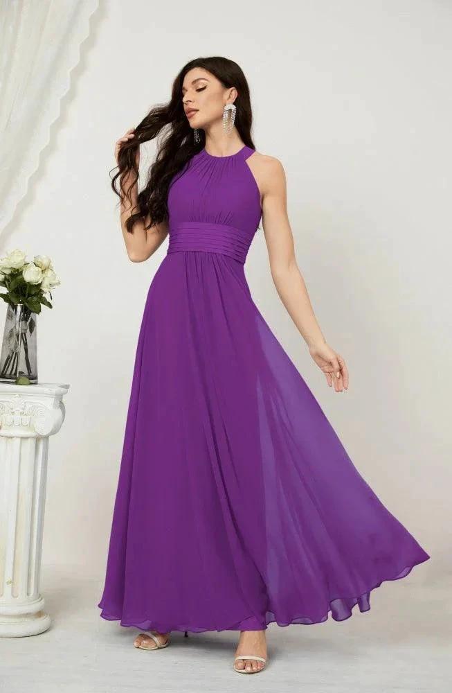 Numbersea Formal Party Gown Dress Chiffon Halter Long Sleeveless Bridesmaid Dresses 2802 by numbersea
