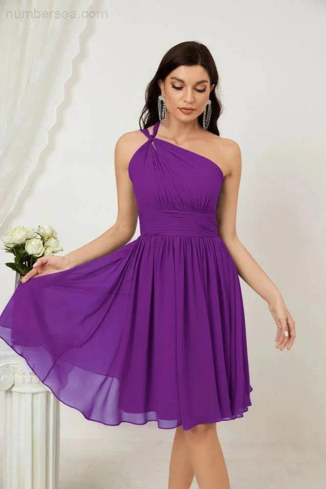 ZapDress Women Chiffon Short One Shoulder Bridesmaid Dress Formal Dresses for Party Homecoming  2804 (ZD16948)