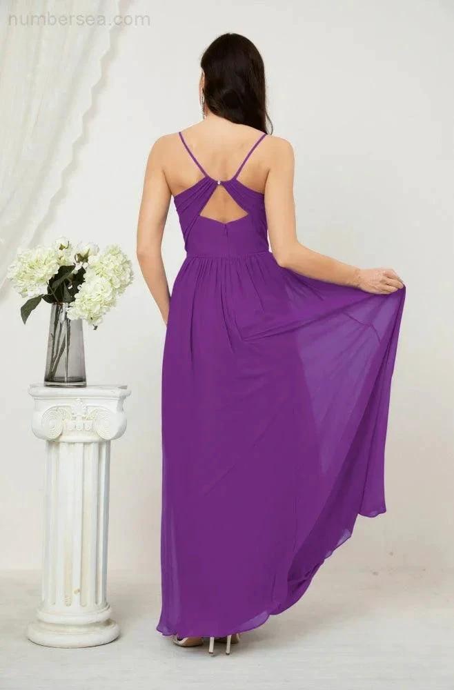 ZapDress  Neck Bridesmaid Dresses Chiffon Long Spaghetti A-line Formal Prom Gown for Wedding Party Evening 2801 (ZD16961)