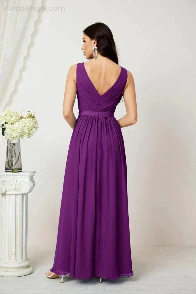 Women's Chiffon Long Bridesmaid Dresses A line Sleeveless Formal Prom Gown for Evening Party Homecoming Dresses 2808 (ZD16947)