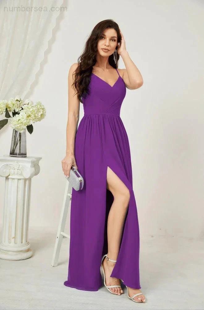 ZapDress  Neck Bridesmaid Dresses Chiffon Long Spaghetti A-line Formal Prom Gown for Wedding Party Evening 2801 (ZD16961)