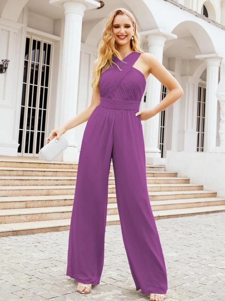 Numbersea Crisscross Neck Jumpsuit Formal Evening Dress Long Bridesmaid Dresses Bell-bottomed Pants 28033 by numbersea