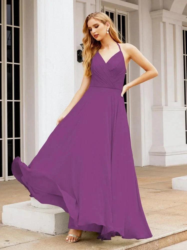 Numbersea Halter Chiffon Bridesmaid Dresses Wedding Appare Sleeveless Formal Prom Dress with Ruffled Back 28035 by numbersea