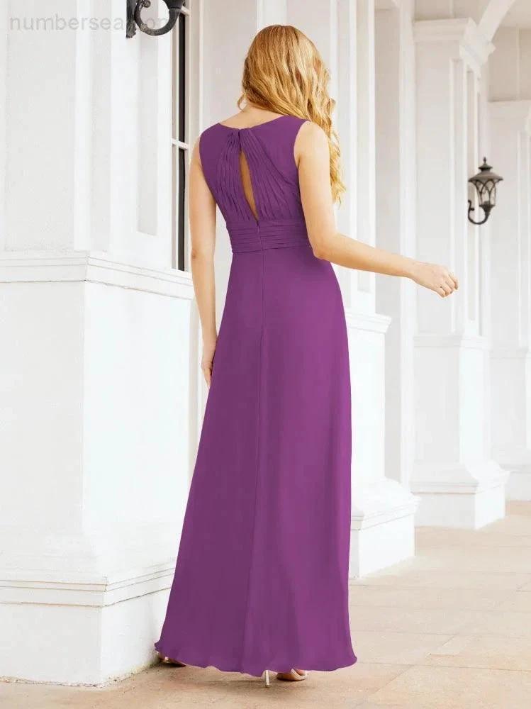 Formal Prom Gown Elegant V-Neck Sleeveless Bridesmaid Dresses for Wedding Party 28037 (ZD17021)