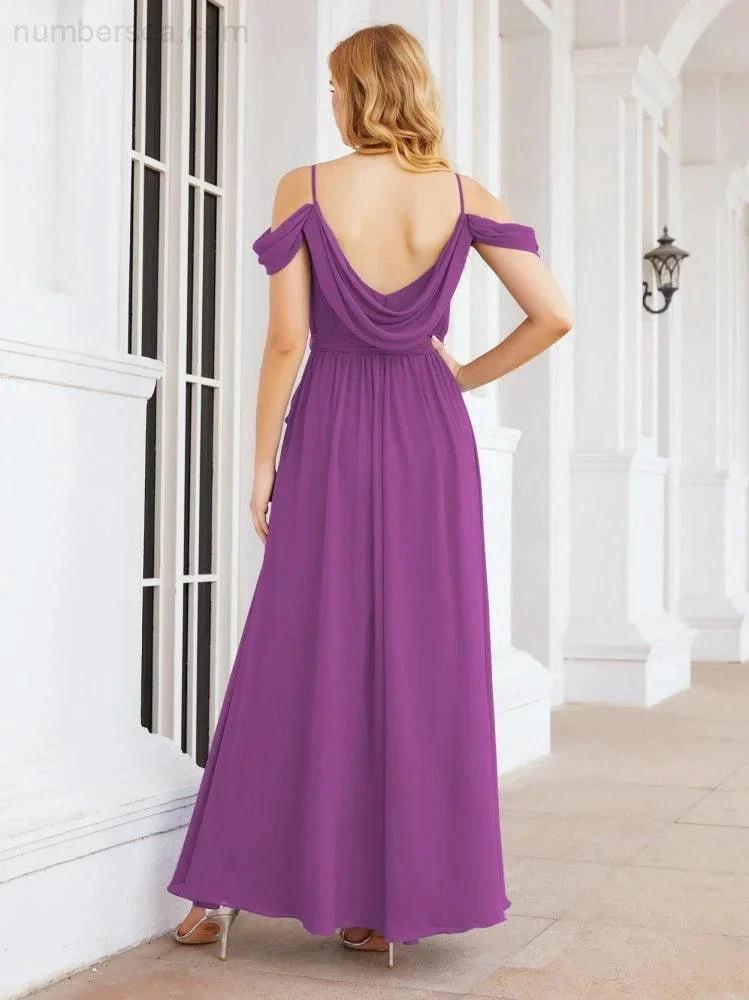 ZapDress Off The Shoulder Chiffon Bridesmaid Dress Long Formal Graduation Gown with Cowl Back 28069 (ZD17004)