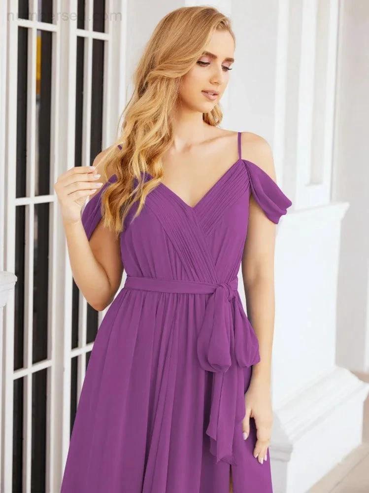 ZapDress Off The Shoulder Chiffon Bridesmaid Dress Long Formal Graduation Gown with Cowl Back 28069 (ZD17004)