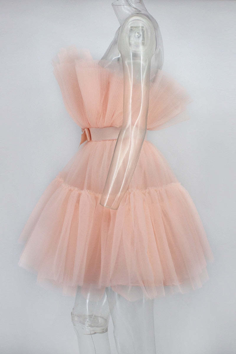 Sexy Prom Solid Color Mesh Bow Decor Strapless Evening Dresses(4 Colors) - View 5 | VelvetHem