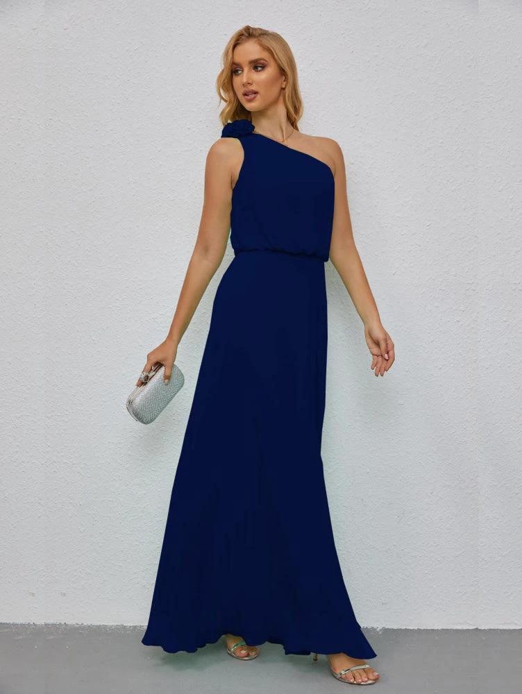 Ruffled One Shoulder Sleeveless Long Bridesmaid Dresses A-line Formal Evening Gown Side Split 28080 by numbersea