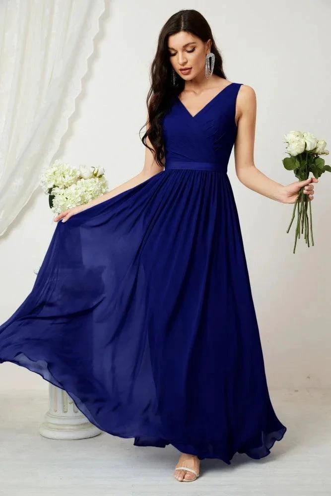 Women's Chiffon Long Bridesmaid Dresses A line Sleeveless Formal Prom Gown for Evening Party Homecoming Dresses 2808 by numbersea