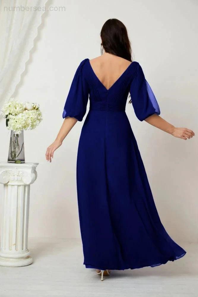 ZapDress  Formal Prom Gown Women V-Neck Chiffon Bridesmaid Dresses Long Bishop Sleeve Party Dress 2807 (ZD17027)